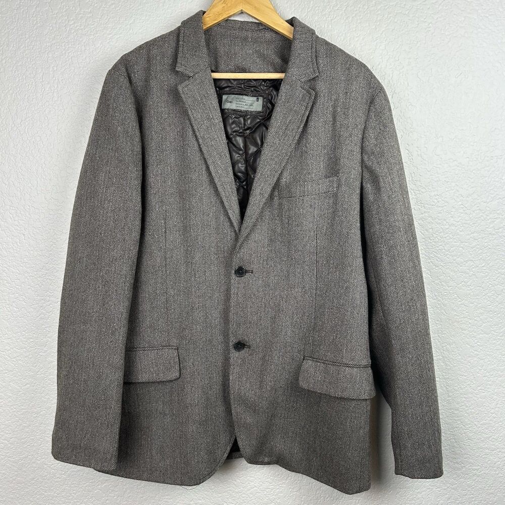 Gap Mens Wool Jacket Brown Button Quilted Collared Jacket Blazer